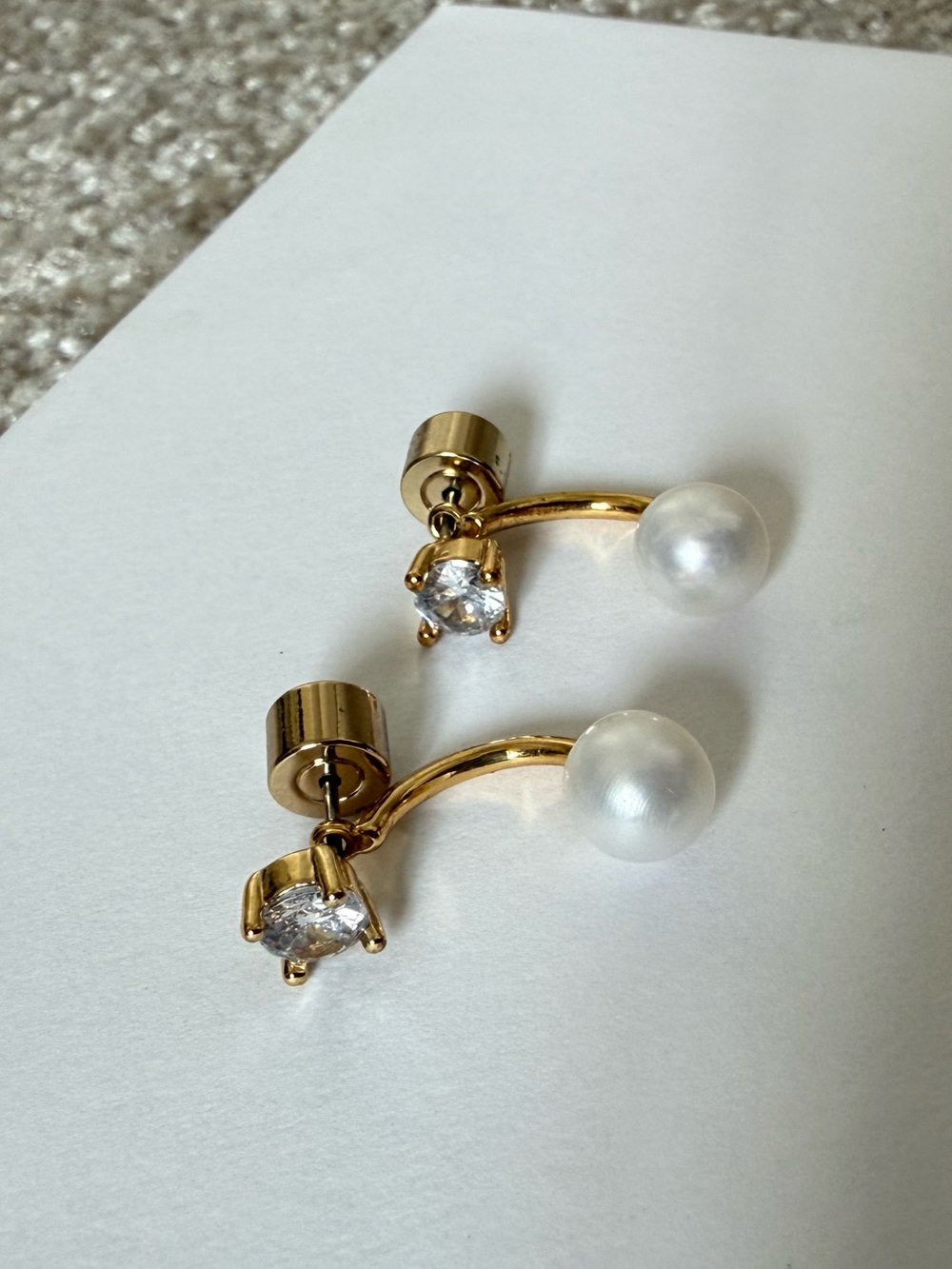 Gold Pearl and Cubic Zirconia Double-Ended Earrings